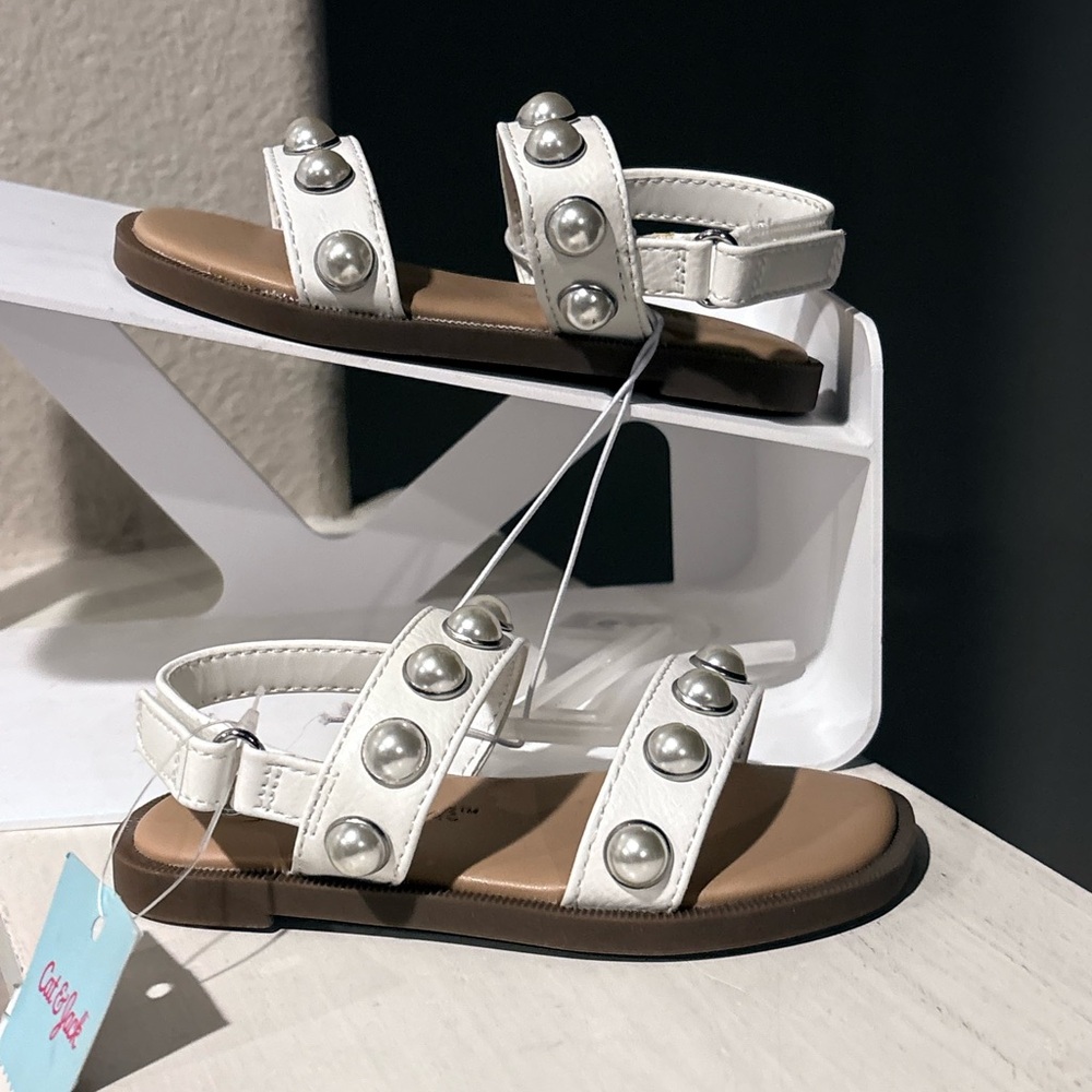 Selene Pearl Sandals - Cat & Jack™ White Open Toe, Hook and Loop Infant Sizes
